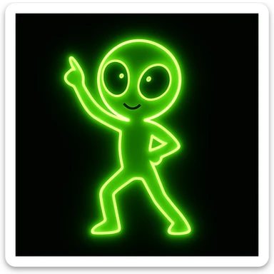 An alien dancing in a neon green color with a minimalist style and glowing effect, in a different pose. Focus on neon green glow and minimalist design. sticker