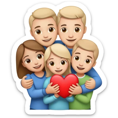 happy family hugging with a heart, clear background, happy expressions sticker