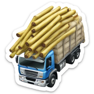lorry carrying large volume of sugar canes falling sticker