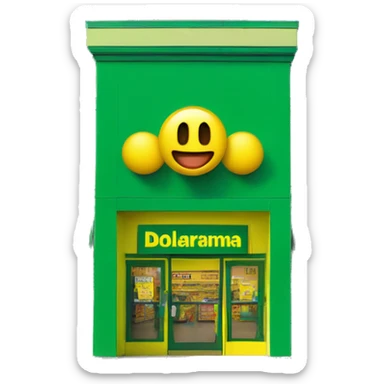 “Exterior of a Dollarama store with the bright green facade, bold yellow Dollarama sign, large front windows, and entrance doors, capturing the look of a budget-friendly retail store.” sticker