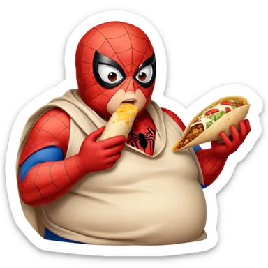Fat Spider-Man eating burrito sticker