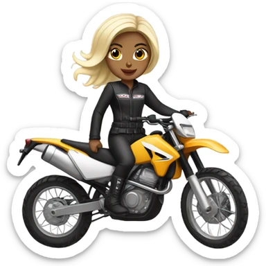 girl with black hair and two blond highlights on an enduro motorcycle sticker
