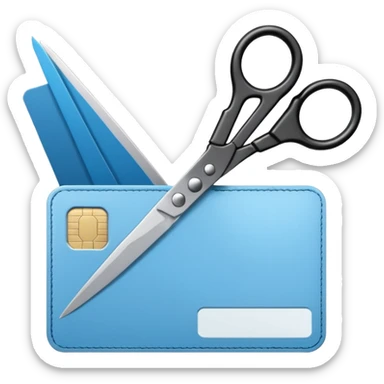 Floating black Scissors cutting a light blue idf ID card in 2 parts .hyper realistic sticker