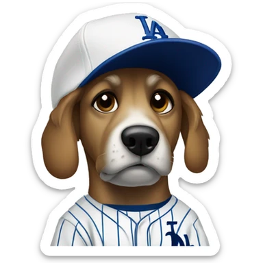 Sad dog with dodgers shirt on sticker
