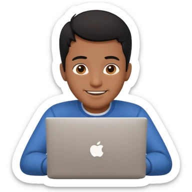 make an emoji of a happy male black hair developer behind laptop sticker
