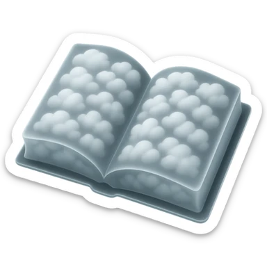 thick open book made entirely of small very bright white fluffy convex clouds, matte glass style, emphasis on volume and airiness, no background sticker
