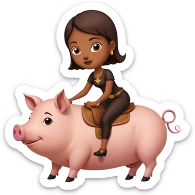 A girl who is bald and is riding a pig while in the book of life  sticker