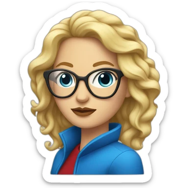 mujer rubia con pelo largo ondulado, con ojos azules, labios rojos y gafas negras sticker