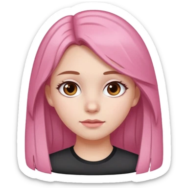 white skined girl with long brown hair and brown eyes and short pink highlights sticker