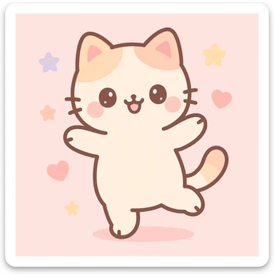 gato bailando, estilo kawaii, adorable, colores pastel, ilustración tierna sticker