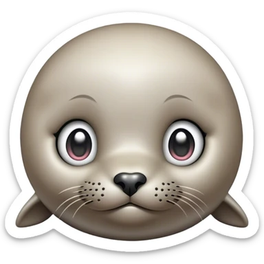 Cinematic Cute Seal Portrait Emoji, Head tilted playfully and inquisitively, with a shiny, smooth body accented by a subtle blush and round, sparkling eyes, Simplified yet irresistibly adorable features, highly detailed, glowing with a warm, friendly aquatic glow, high shine, affectionate and lively, stylized with a touch of endearing charm, soft glowing outline, capturing the essence of a mischievous marine friend that feels like it could pop out of the screen into your arms! sticker