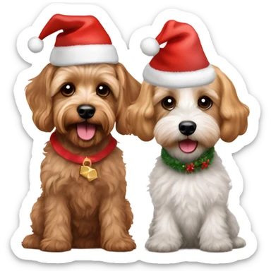  Schnoodle and gold cavapoo with Christmas hats sticker