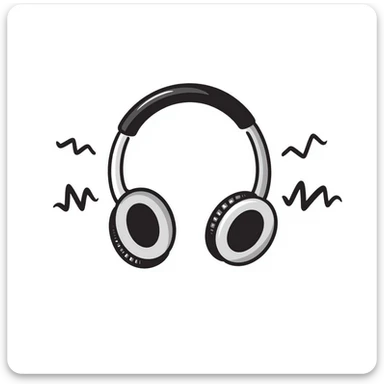 Hand-drawn sketch of DJ headphones with music waves sticker