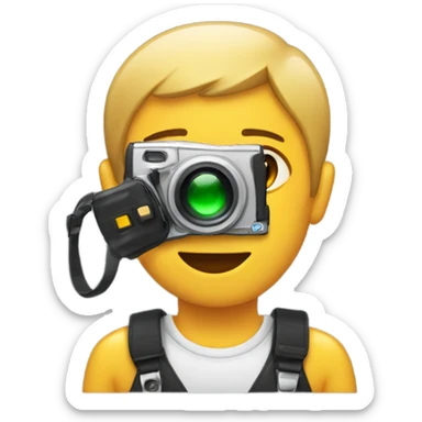 eyebrow raised and holding a flashing camera sticker