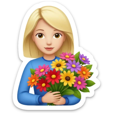 blonde woman with big bouquet of flowers sticker
