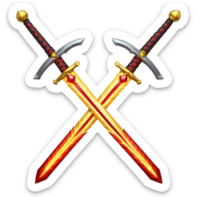 Fully yellow royal two swords crossed fiery with red gems sticker