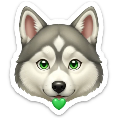 husky with green hearts shining in its eyes sticker