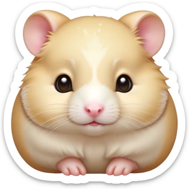 Cinematic Cute Cream Hamster Portrait Emoji, Head tilted playfully and inquisitively, featuring a silky, pristine cream coat with a gentle sheen, round, sparkling dark eyes filled with curiosity, Simplified yet irresistibly adorable features, highly detailed, glowing with a warm, friendly glow, high shine, affectionate and lively, stylized with a touch of whimsy, bright and endearing, soft glowing outline, capturing the essence of a mischievous yet loving hamster, so playful it feels like it could dash out of the screen and into your arms! sticker