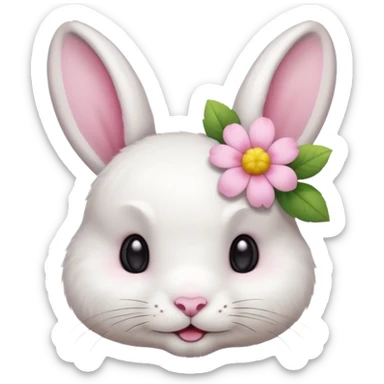 a cute white short haired rabbit head with a light yellow flower on its ears sticker