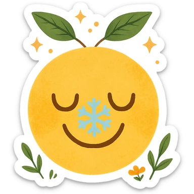 yellow face with snowflake on nose, nature theme, digital illustration sticker