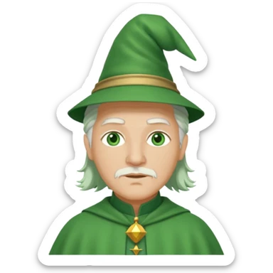 The Wizard from the Wizard of Oz with light skin, green eyes, white hair, green outfit sticker