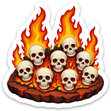 A burning hell landscape in the style of rott8ng corpses in the style of your bloody skull art sticker