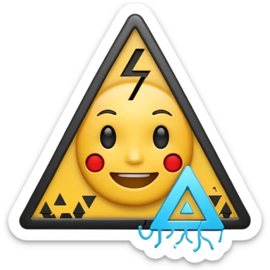 smiling AI assistant emoji with a glitch or error symbol like a broken circuit or warning triangle, showing it can make mistakes sticker