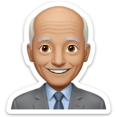 70 yr old man, almost bald, some white hair, pakistani, light grey business suit, big smile, dark skin, no facial hair, less hair
 sticker