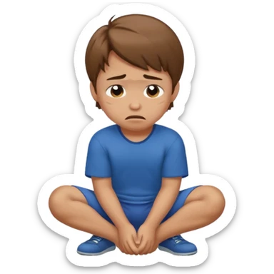 Brown hair boy crying squating sticker