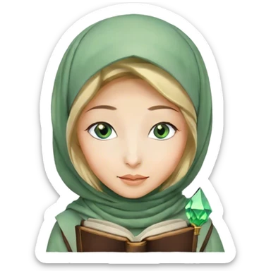 Turkish blonde green diamond design Hijabi girl with blue eyes and beautiful finish reading quran sticker