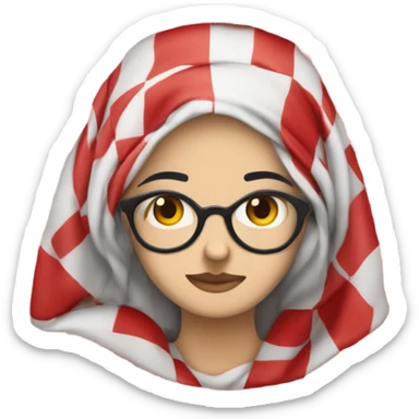 Woman wearing red and white checkered kuffiyeh hands on the side on eye level sticker