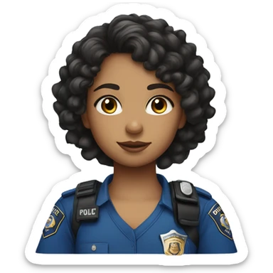 a curly girl with dark hair in a blue police t-shirt  sticker