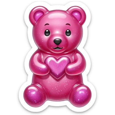 transparent pink gummy bear heart glitters pink sticker