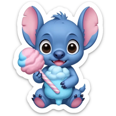 Cute Disney stitch holding pink cotton candy brown big eyes   sticker