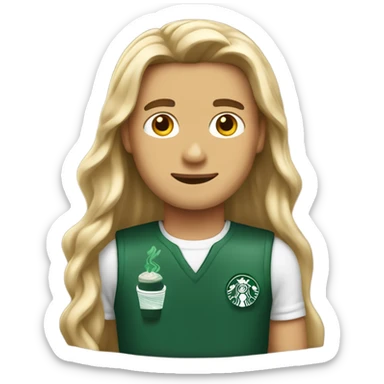 Male Starbucks employee with a long hair ￼ sticker