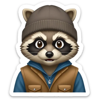 Angry Raccoon bandit with beanie hat branded “Sticky Bandits” sticker