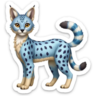 Colorful bluish cute adorable tropical exotic fruity Caracal-Cheetah-Serval-Snow-Leopard-Trico-Sergal-Vernid-fusion-hybrid-animal-creature, full body, with tribal markings sticker