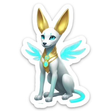 Shiny White Angelic Godly Ethereal Majestic Electric Albino Umbreon. cyan eyes and cyan markings. Golden Anubis-rings. full body sticker