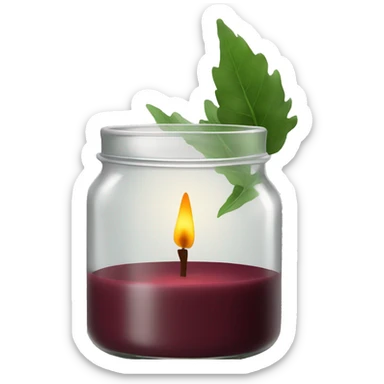  maroon candle in open glass jar with greenery  sticker