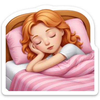 strawberry blonde girl asleep in pink bed sticker