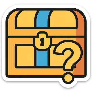 treasure chest with a question mark in front, outlined sticker
