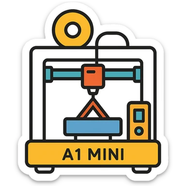 3D printer Bambu Lab A1 Mini, simplified icon, minimal, clean lines sticker