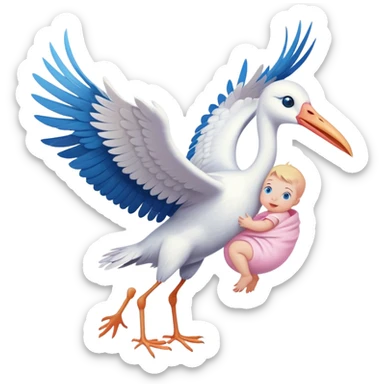 stork flying with a human baby in a bundle sticker