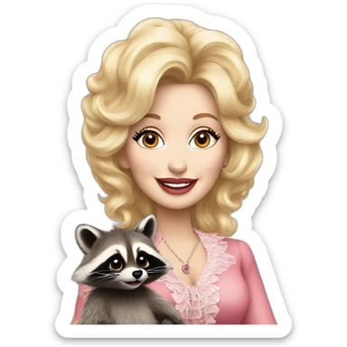 Dolly Parton with a raccoon sticker