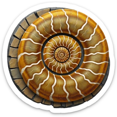 3D render of Ammonite, embedded in a chunk of rough sedimentary rock, cracked stone texture, ancient fossil aesthetic, embedded in dark grey slate stone, matte dry finish, Apple emoji style, isolated on white background --v 6.0 sticker