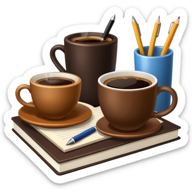 a cup of coffee next to study materials sticker