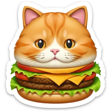 Fat cat eating hamburger  sticker