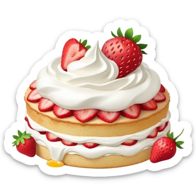 slice of strawberry shortcake with whipped cream, soft and light colors, smooth texture, bright and appetizing, minimal details, glossy highlights
 sticker