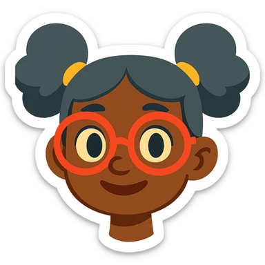 african american girl head with oversize glasses and gray hair in bunches, vibrant toon style sticker