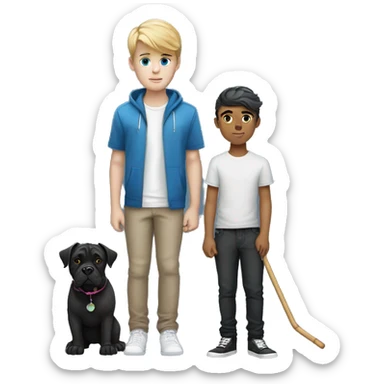 young white kid with justin beiber hairstyle standing alongside a black cane-corso sticker